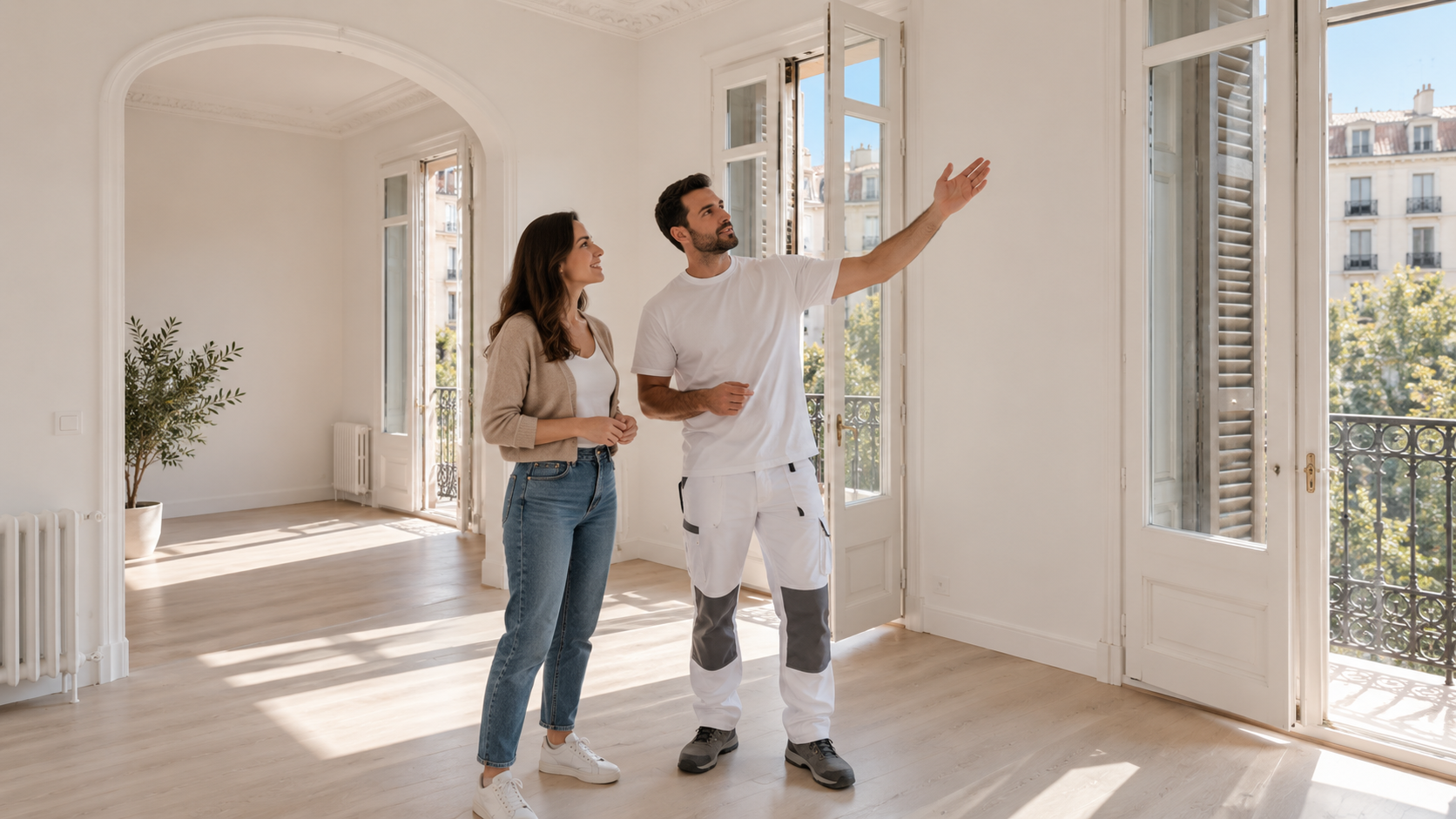 Cliente revisando trabajo de pintura con profesional de Servimix