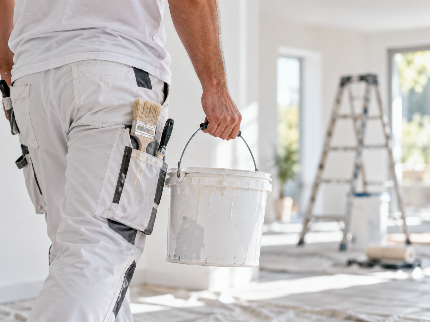 Profesional preparado para un trabajo de pintura interior